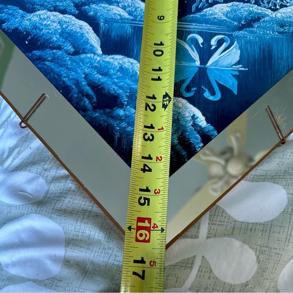 VTG Swan Lake Moonlight Cottagecore Rustic Hand Painted Glass Mirror Wall Art - Picture 8 of 10